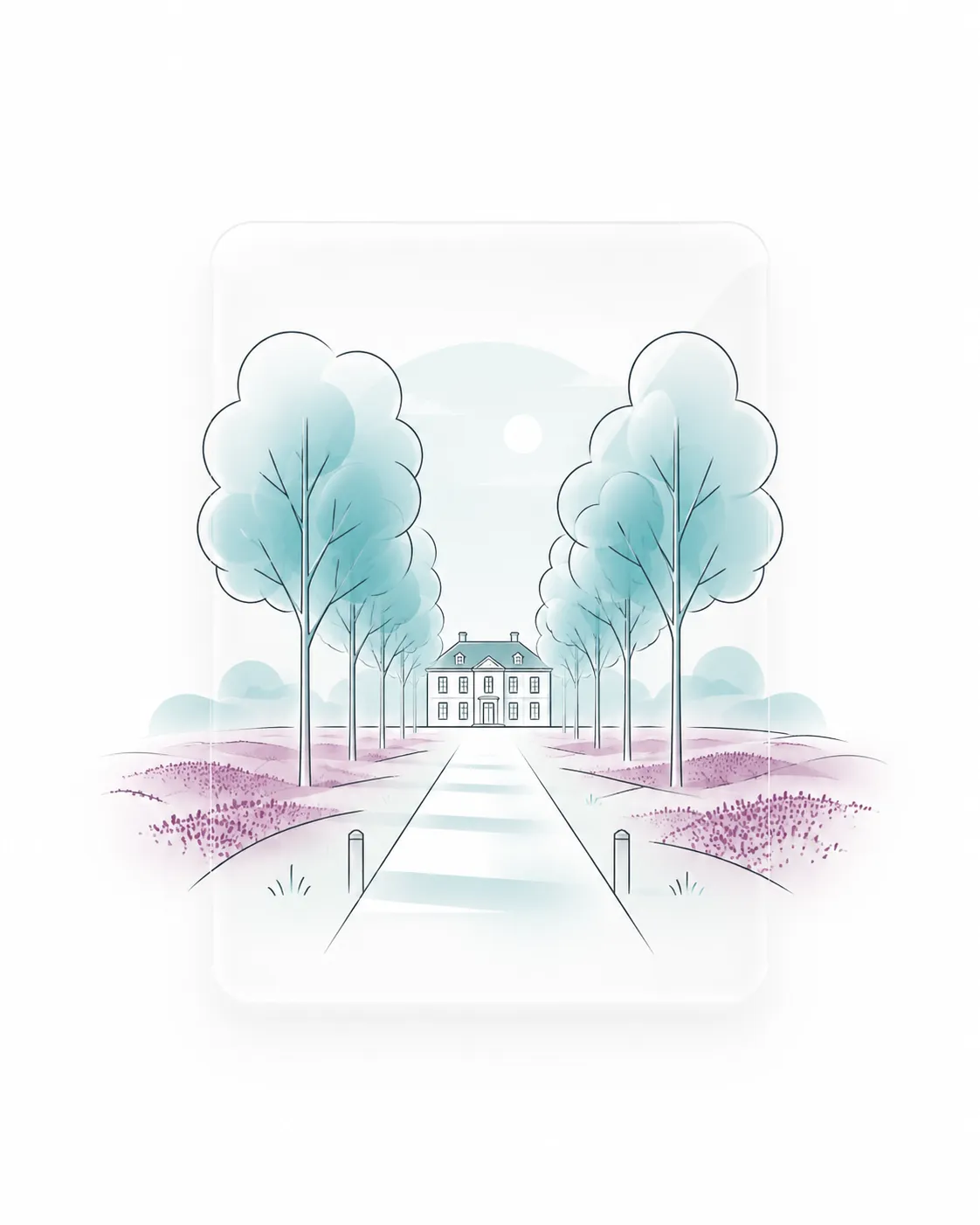Lokale Lage Mierde-visual met een landgoedlaan en een statig huis