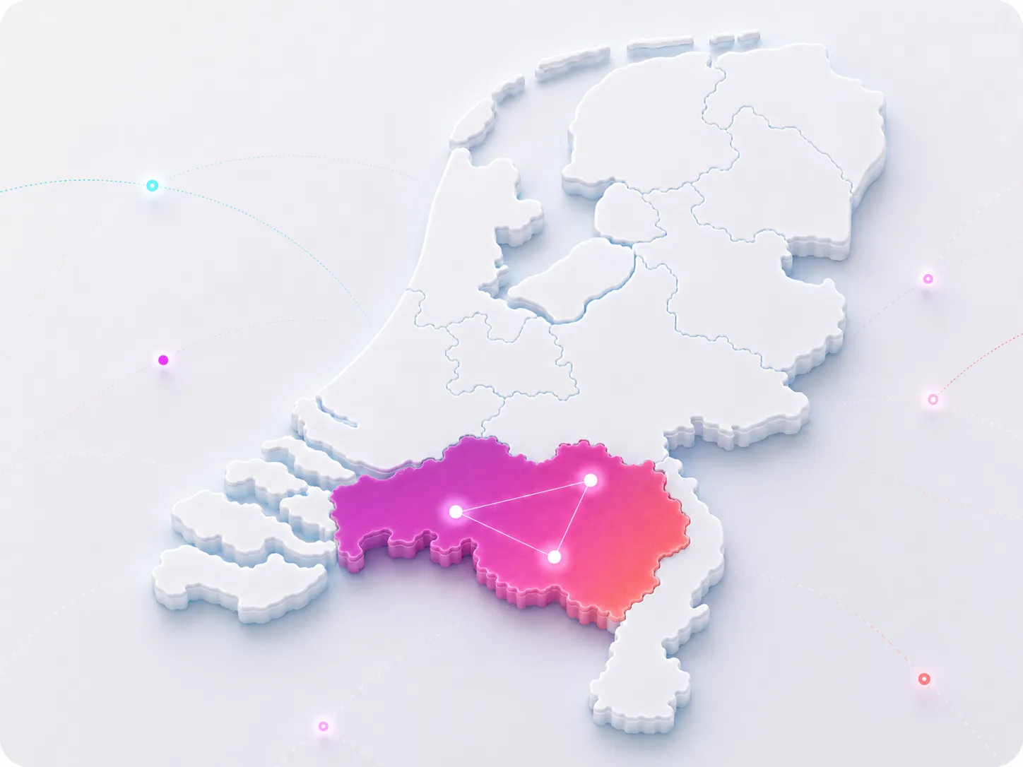Abstracte regio-visual van Noord-Brabant met verbonden knooppunten en digitale samenwerking
